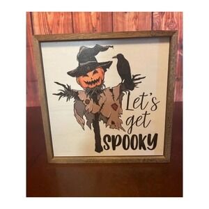Driftless Studios Halloween Wood Box Sign Lets Get Spooky Scarecrow Pumpkin 10in
